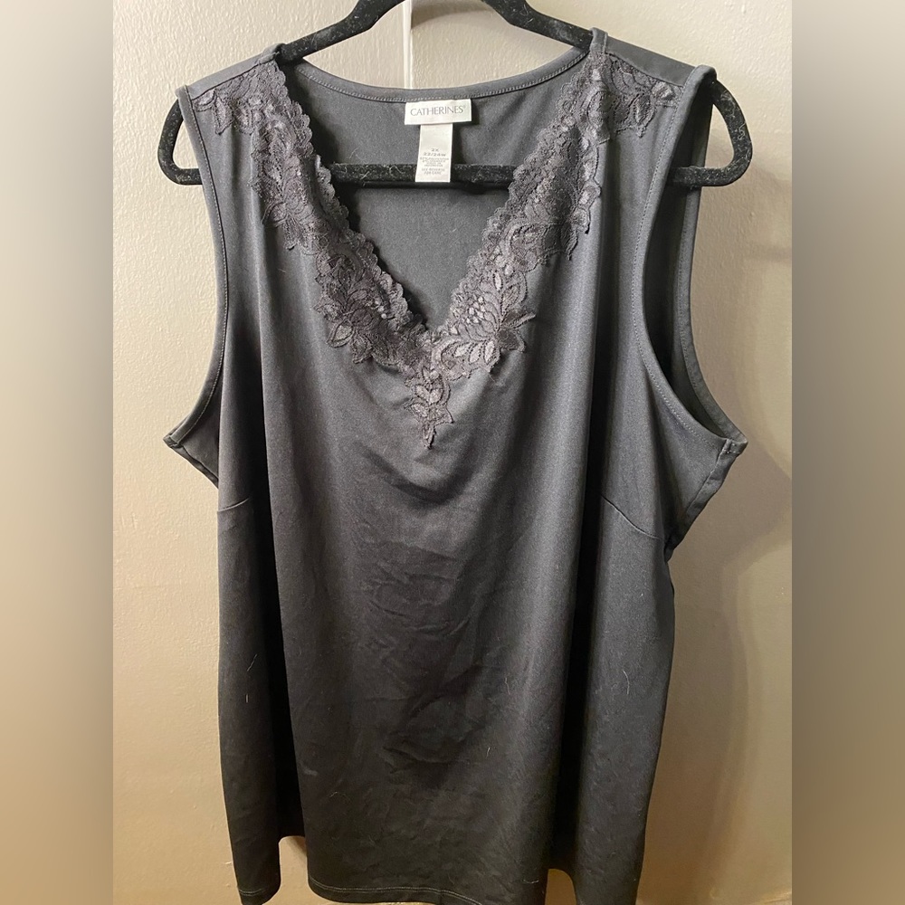Womens Black V Neck Camisole with Lace Size 2x 22/24w